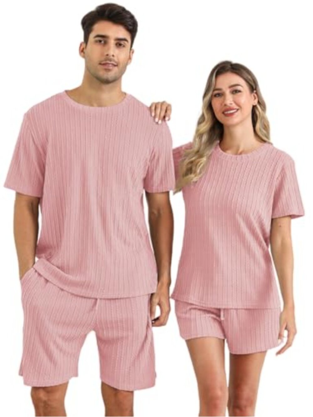 Mens 2 Piece Lounge Set Short Sleeve Knit Pullover Tops and Shorts Pajama Set